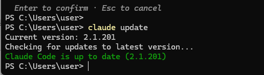 claude update reporting 2.1.201 is installed while the session was still on 2.1.179