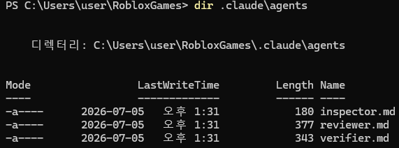 three custom agent definition files in the .claude/agents folder