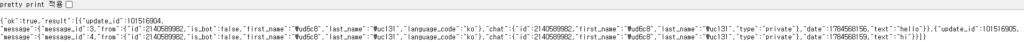 finding the Telegram chat ID in the getUpdates API response